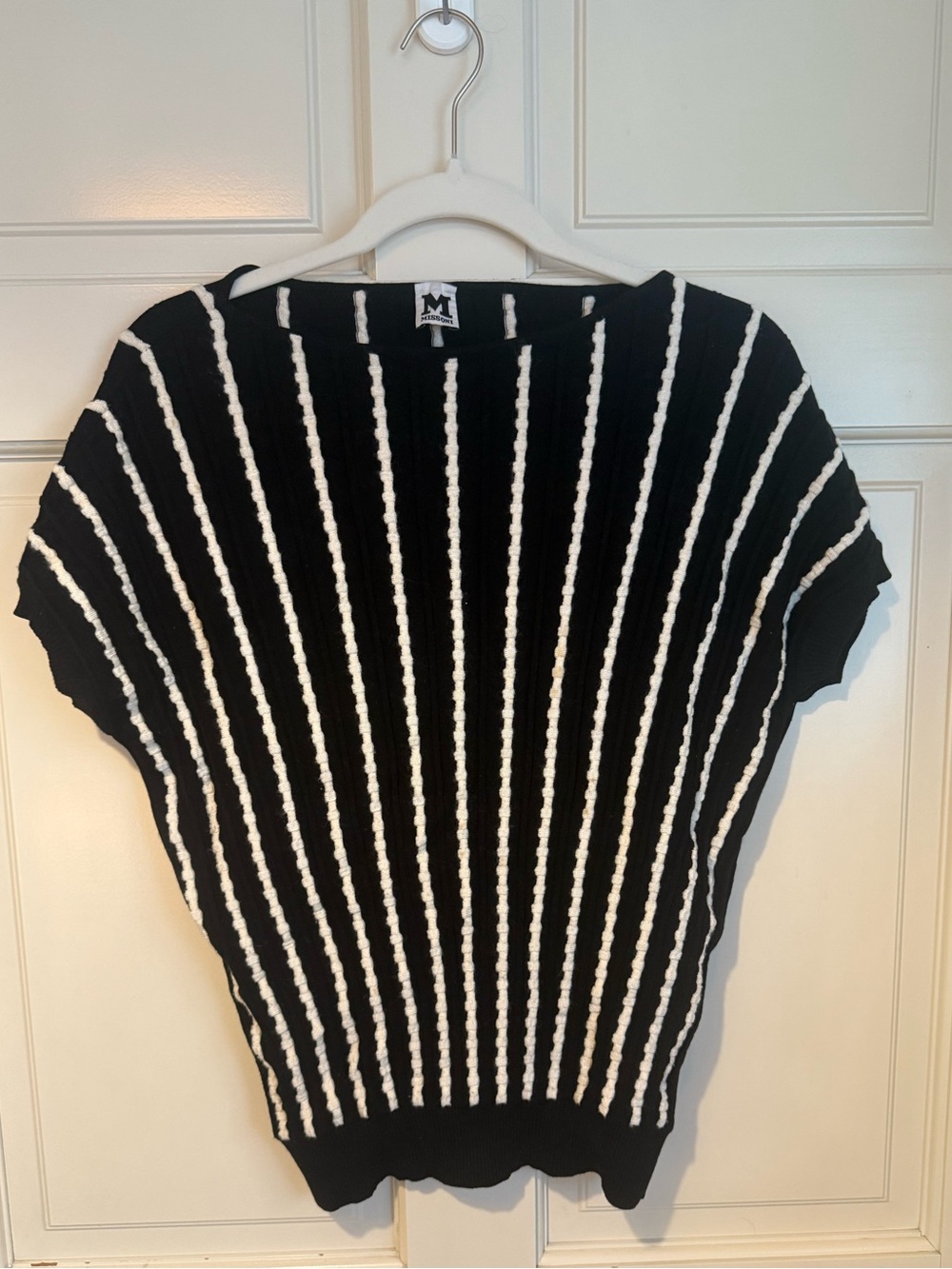 M by Missoni Black and White Vertical-Stripe Knit Top
